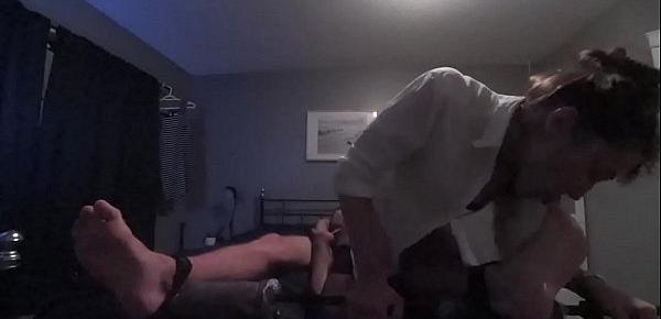  Brittany sucks and tickles her boyfriends tied up toes, until he orgasms